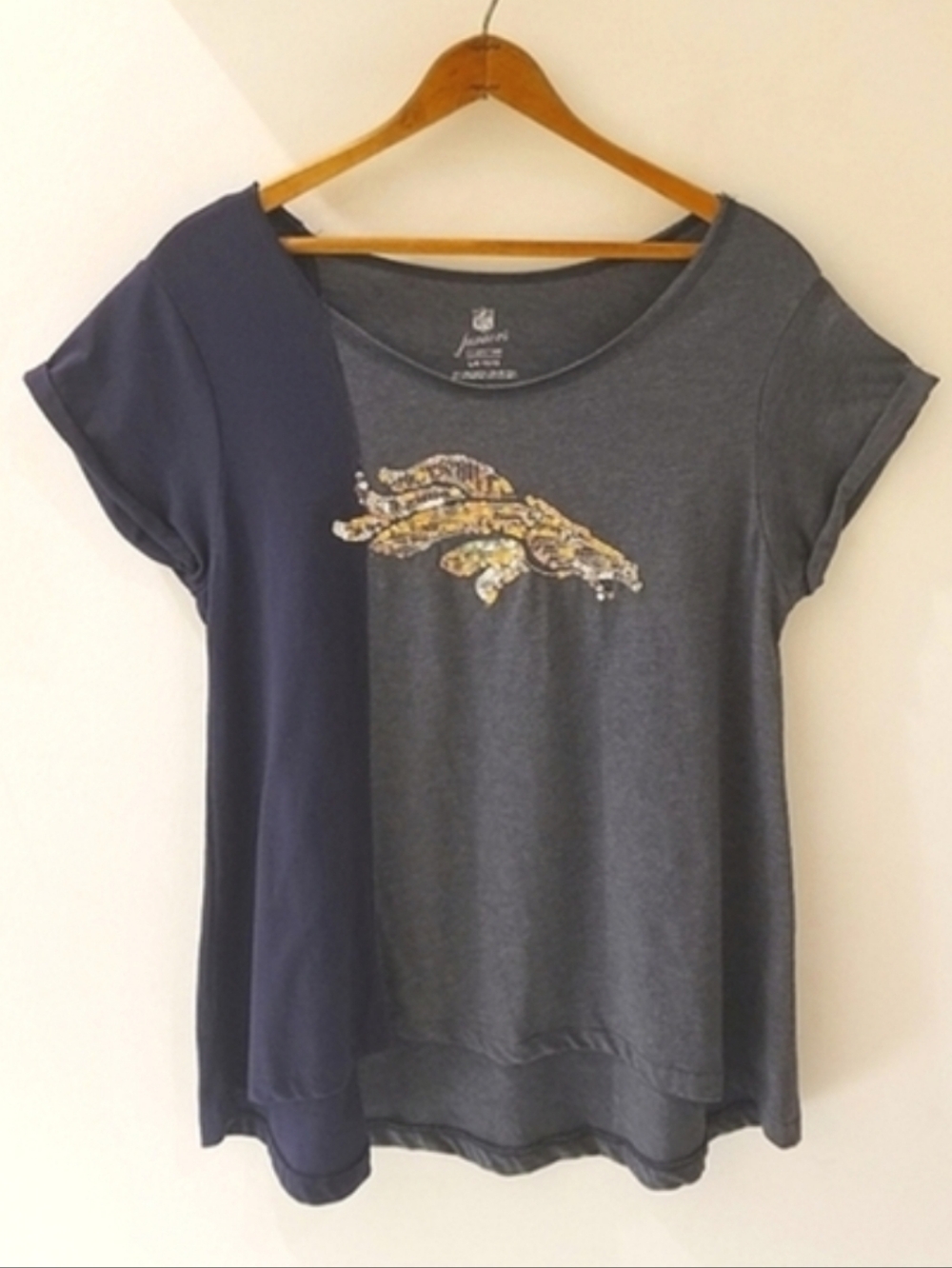 NFL Denver Broncos Tee Shirt Blue Sequin Logo Short Sleeve Jr/Lrg Women's S-M